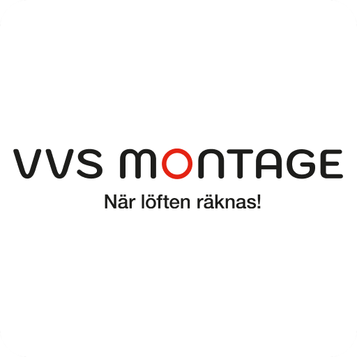 Logotyp för VVS Montage Sverige AB med montör i röd overall och texten VVS MONTAGE