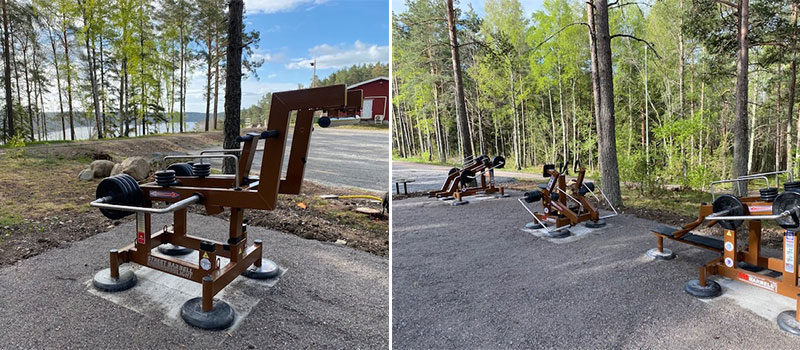 Granåsens utegym med träningsredskap i skogen